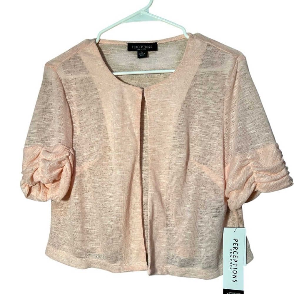 Perceptions Women's Size Large Shrug Sweater Light Pink Blush Semi Sheer Short